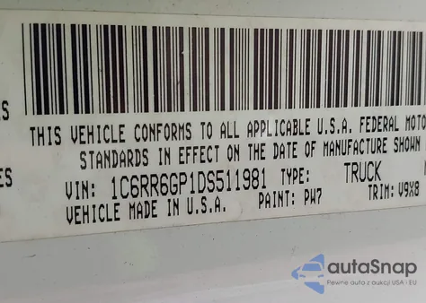 2013 Ram 1500 Slt from USA, damaged, VIN 1C6RR6GP1DS511981